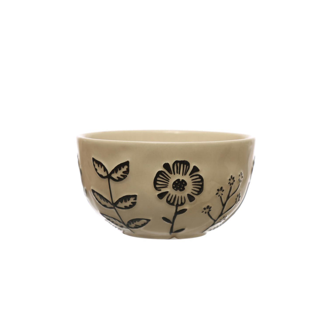 Stoneware Floral Bowl, 4.5" Rnd