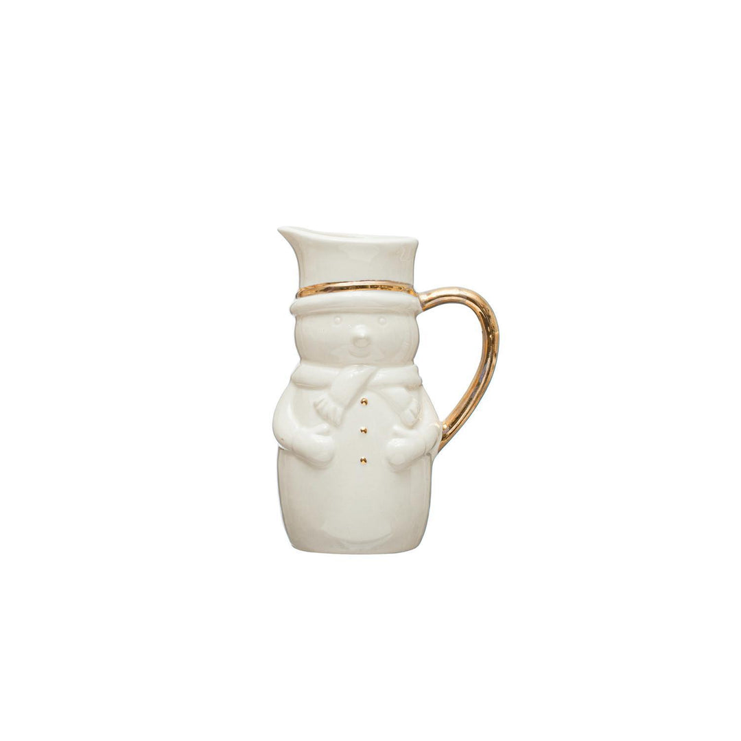 3-1/2"L x 2-1/2"W x 5"H 6 oz. Stoneware Snowman Creamer w/ Gold Electroplating, White