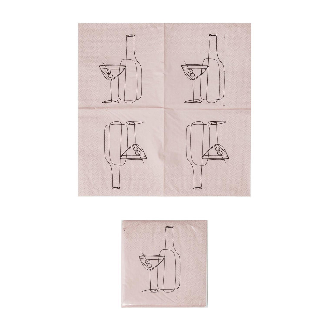 Paper Cocktail Napkins w/ Line Art (Contains 50 Folded Pieces)