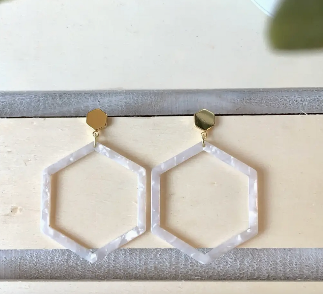 Tortoiseshell Hexagon w/ Gold Plated Stud Earrings - Clover + Coast Designs