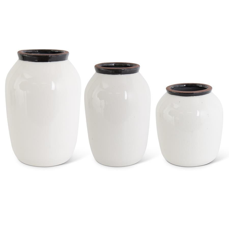 12" White Crackled Ceramic Vase w/ Black Speckles