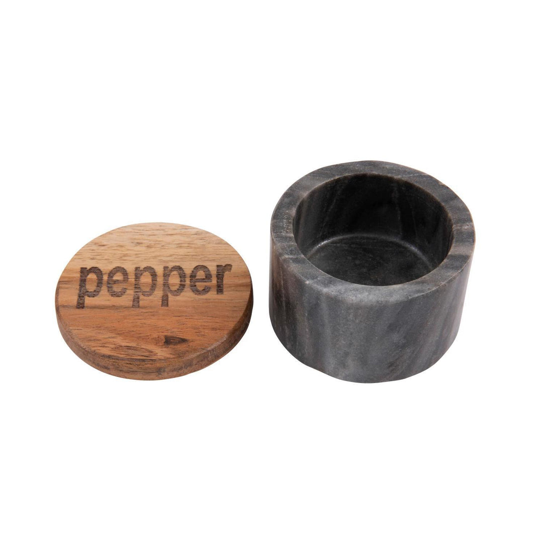 Marble Pot w/ Wood Lid 2.5"R Salt + Pepper