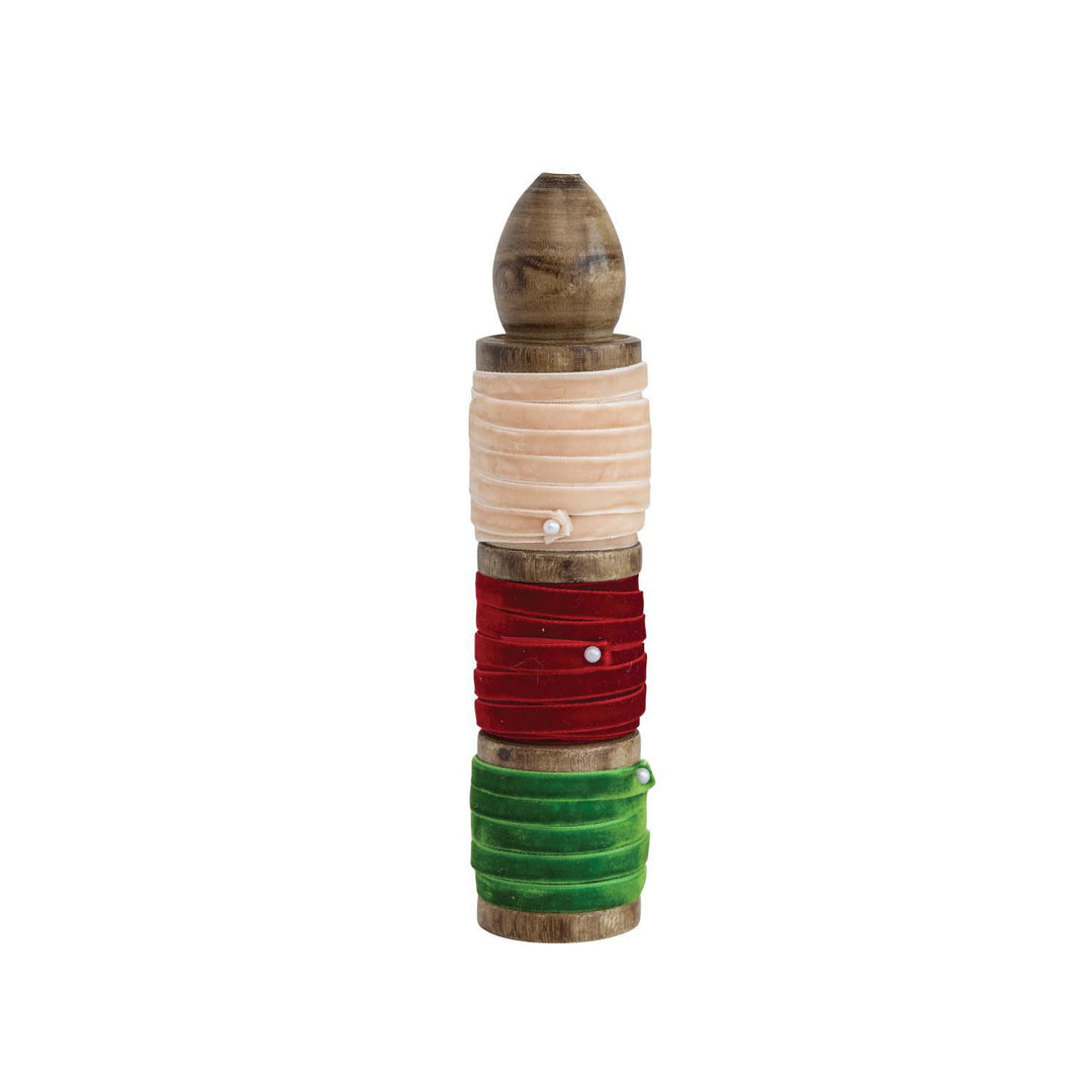 3 Yard Velvet Ribbon on Wood Spool, Green, Red & Ivory Color
