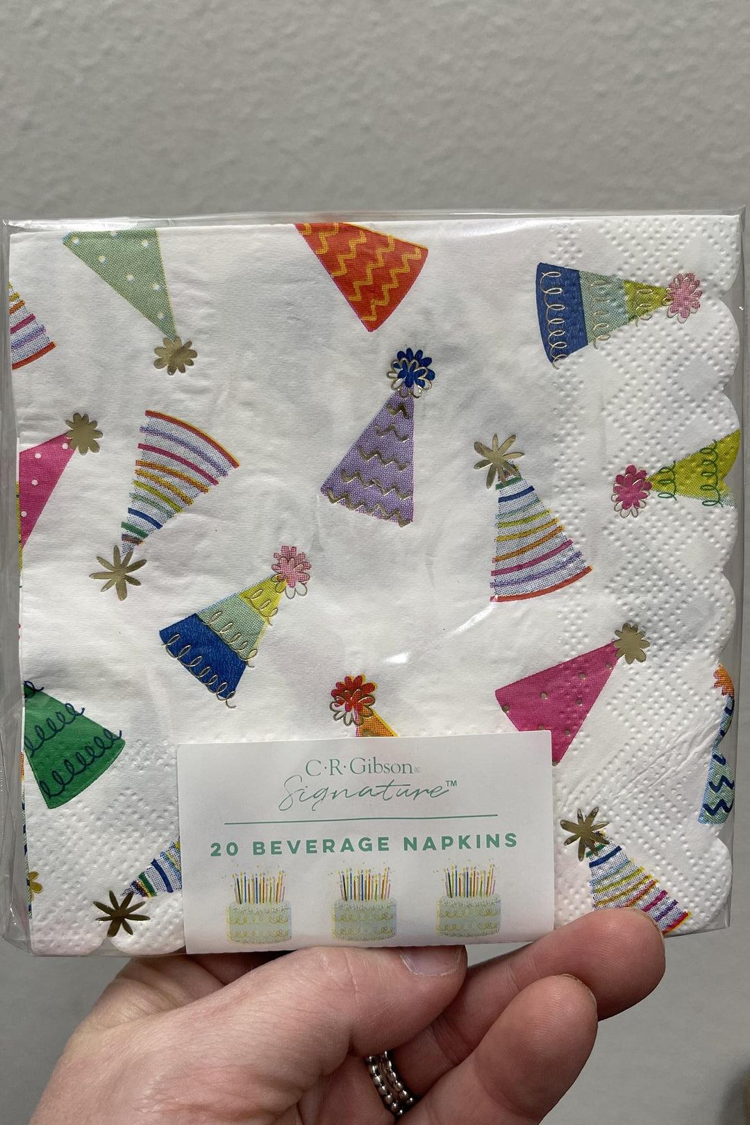 s/20 Sprinkle Birthday Scalloped Edge Beverage Napkins