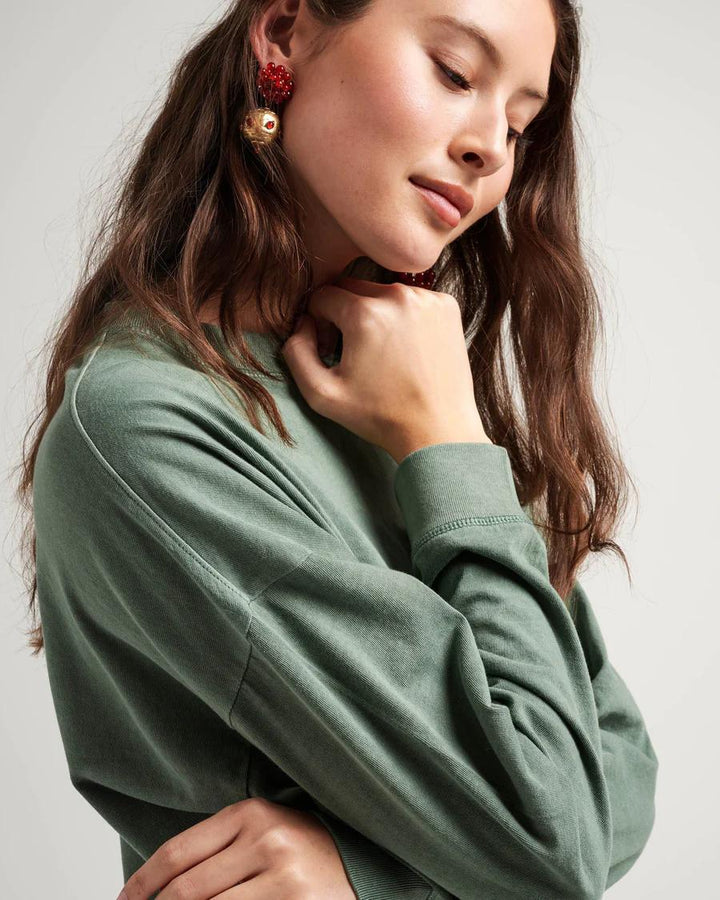 Sage Leaf Relaxed Long Sleeve Crop Tee