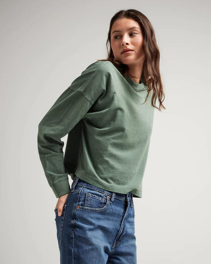 Sage Leaf Relaxed Long Sleeve Crop Tee