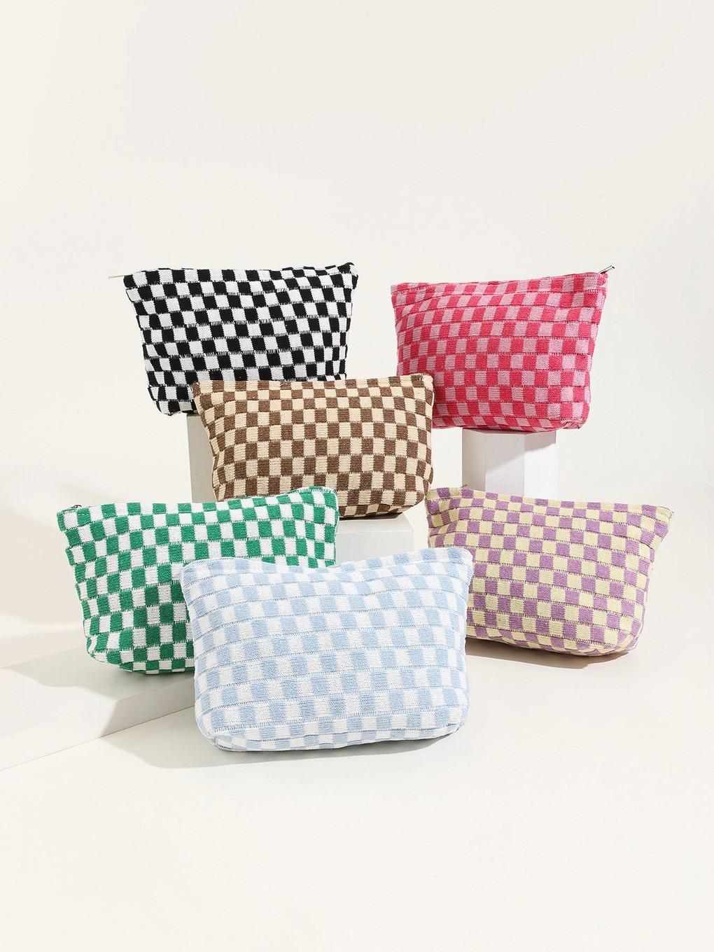 Plaid Color Block Cosmetic Bag