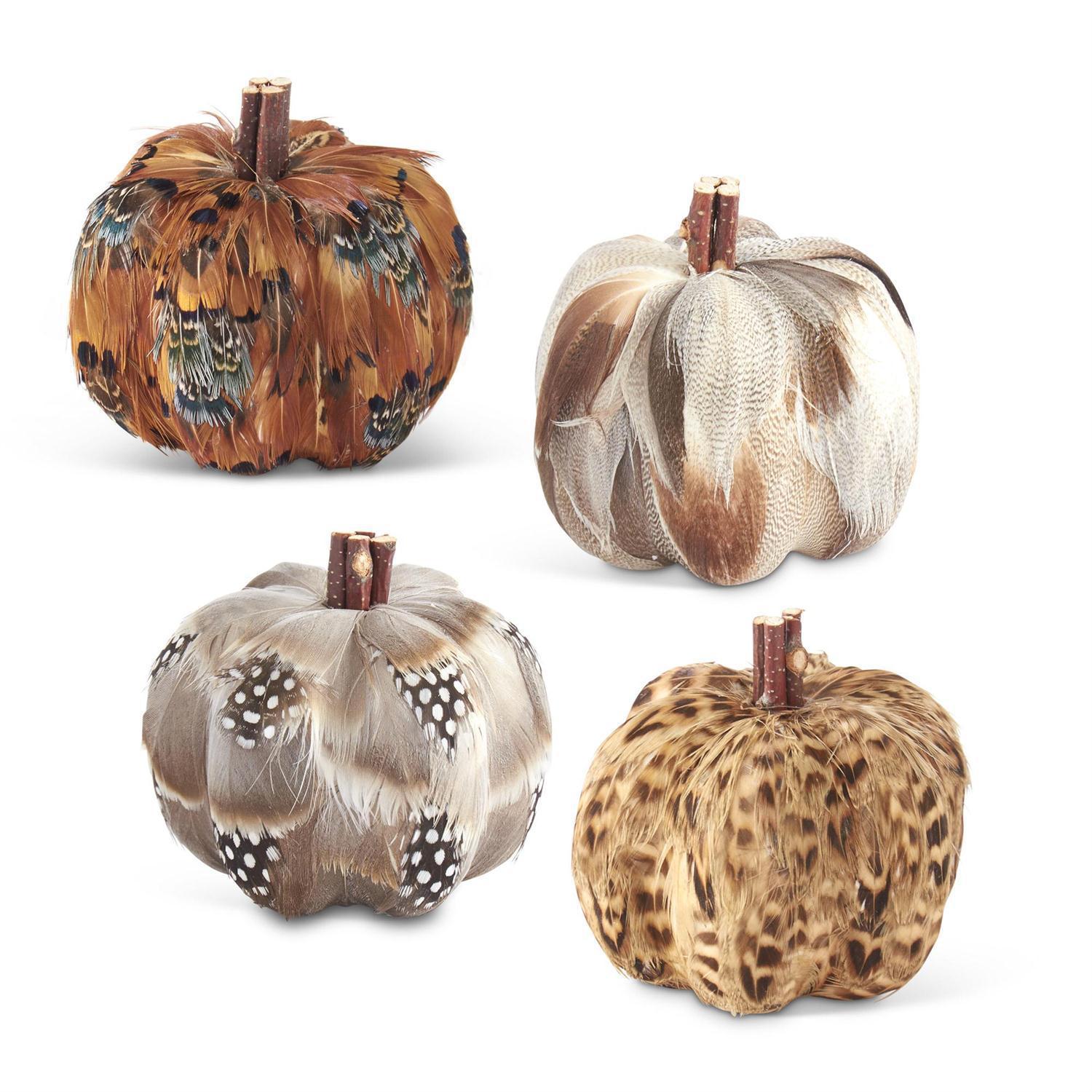 Assorted 3.25 Inch Feather Pumpkins (4 Styles)