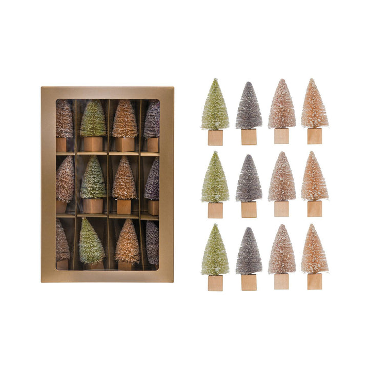 s/12 Sisal Bottle Brush Trees w/ Faux Sugar & Wood Bases