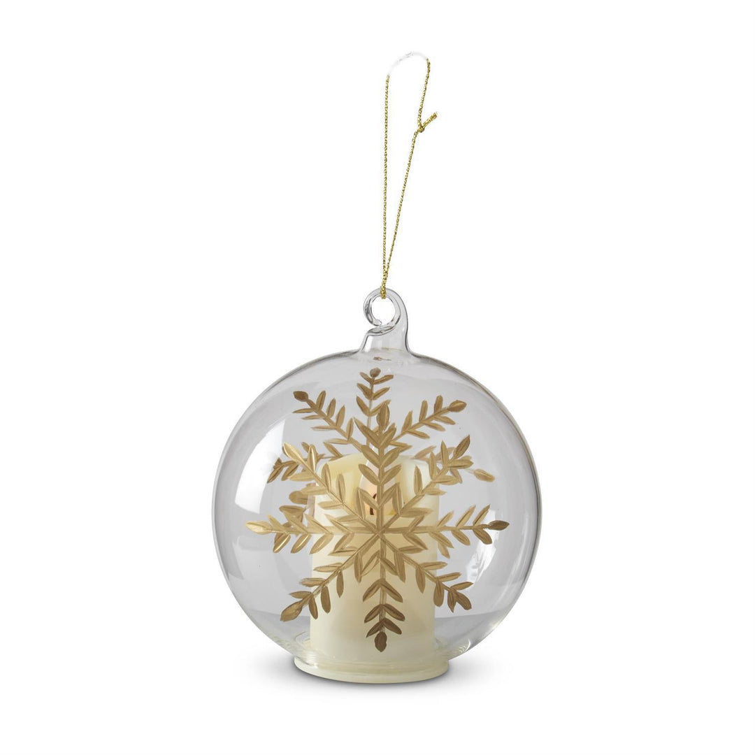 LED Clear Glass Gold Gilded Etched Snowflake