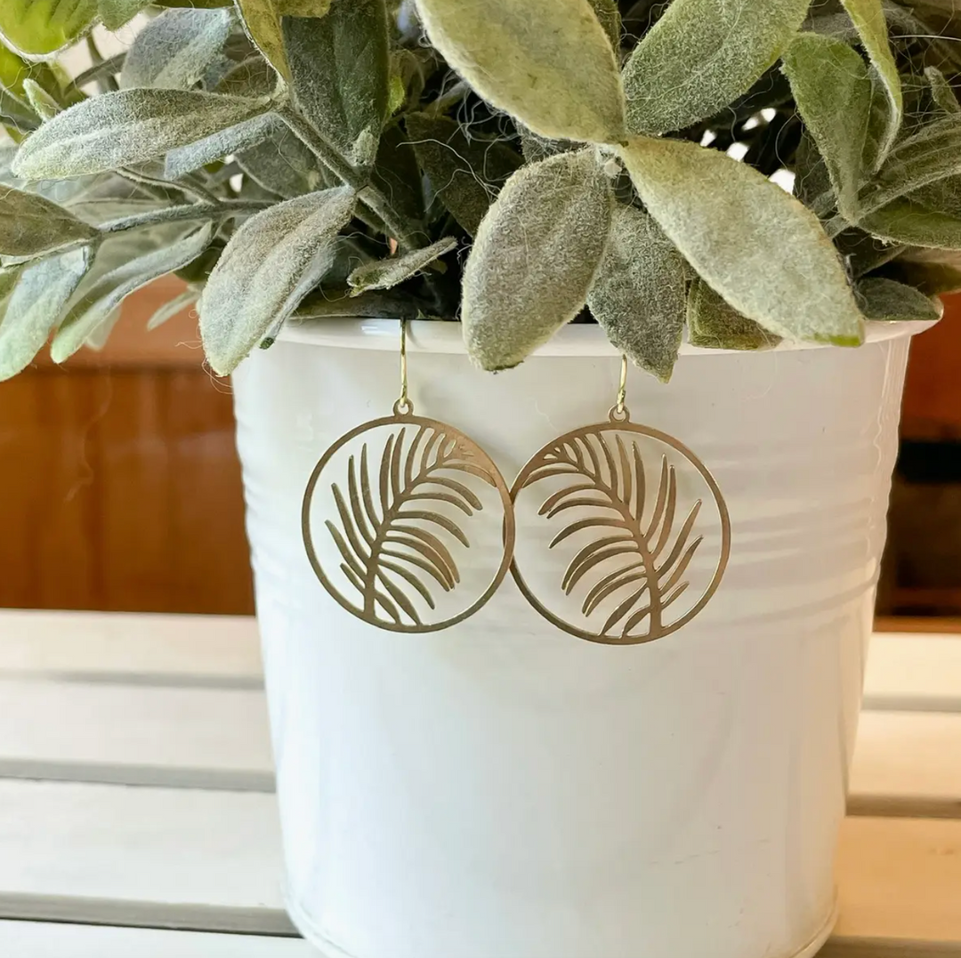Brass Palm Leaf Earring - Clover + Coast Designs