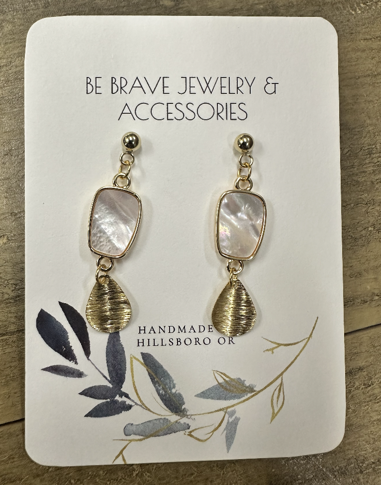 Be Brave Mother of Pearl Brass Drop Earring