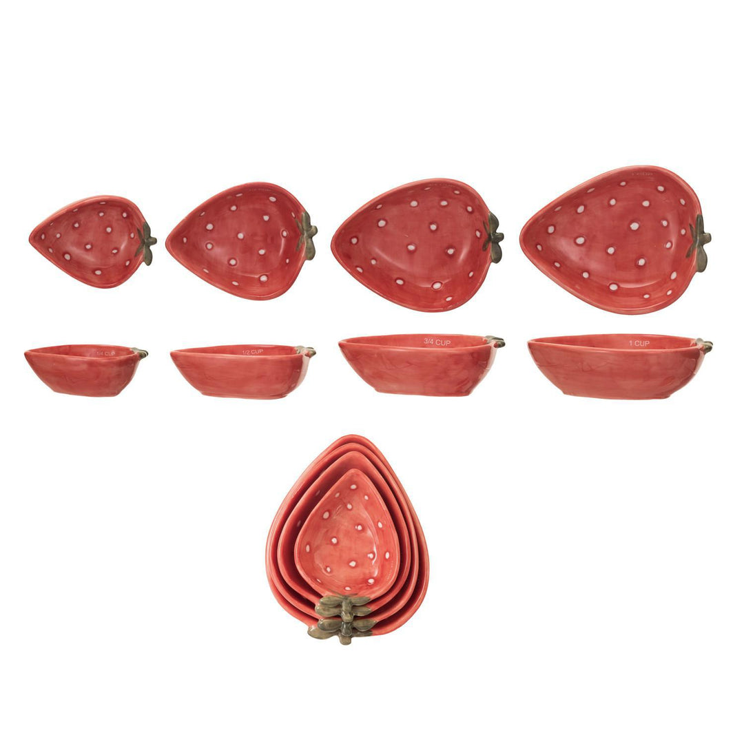 1, 3/4, 1/2 & 1/4 Cup Hand-Painted Strawberry Shaped Measuring Cups, Set of 4