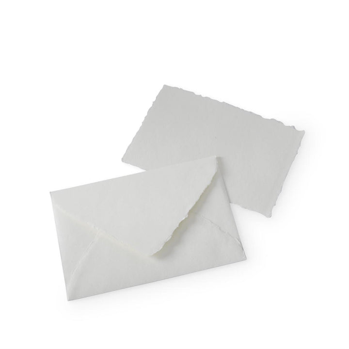 s/10 White Handmade Deckle Edge Envelope & Card