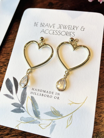 Be Brave Crystal and Gold Heart Earring