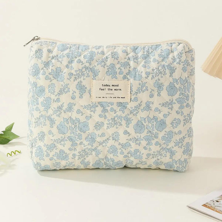 Floral Print Quilted Cosmetic Bag