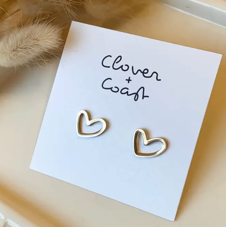 Gold Plated Hollow Heart Stud Earrings - Clover + Coast Designs