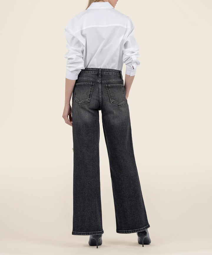 Jodi Distressed Black High Rise Wide Leg