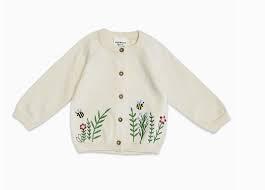 Floral Bee Embroidered Baby Sweater, Natural - Viverano Organics