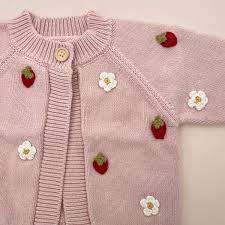 Cotton Strawberry Flower Cardigan, Blush - The Blueberry Hill