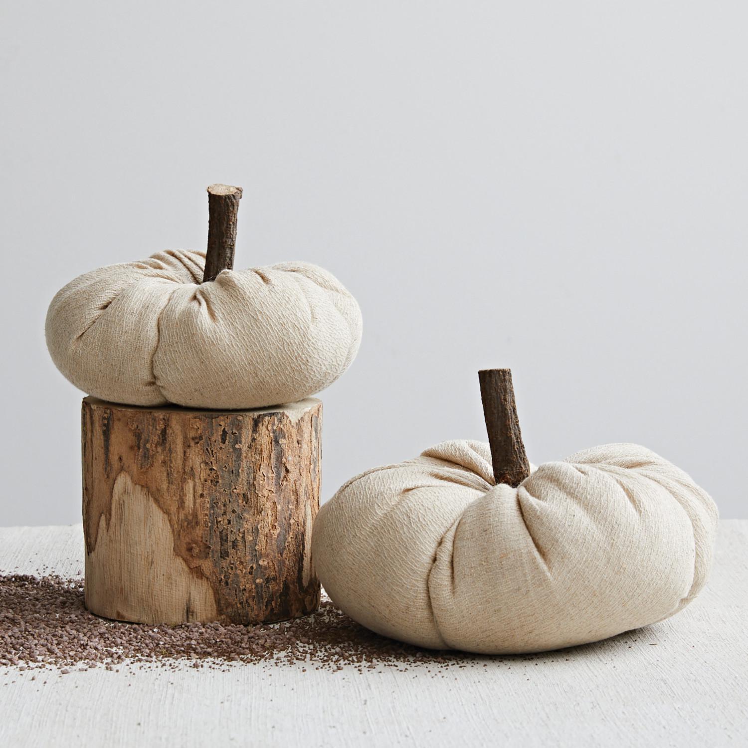 Fabric Pumpkin w/ Wood Stem, Nutmeg Color