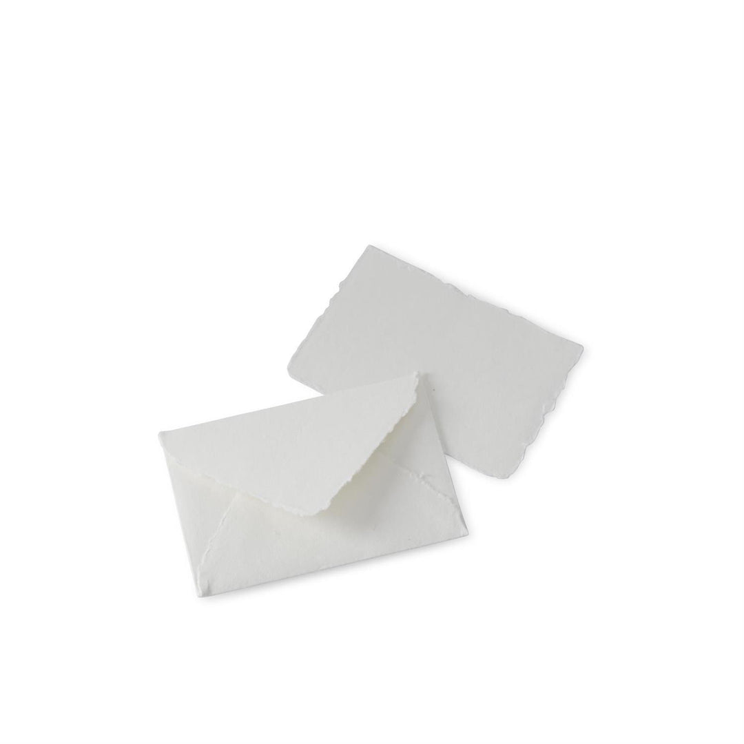 s/10 White Handmade Deckle Edge Envelope & Card