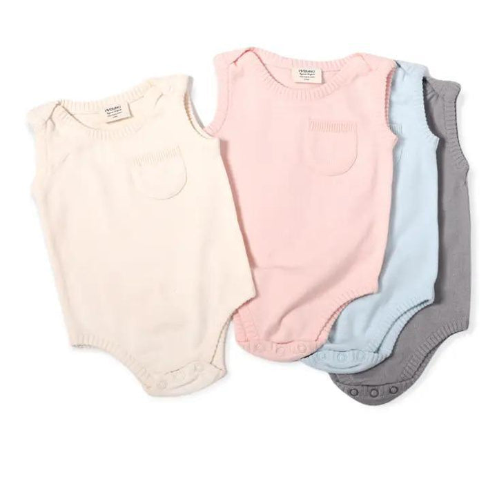 Blue Sleeveless Knit Baby Bodysuit - Viverano Organics