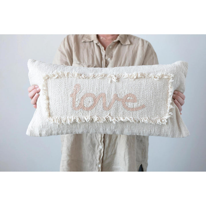 Embroidered Cotton Pillow Love 24"L x 12"W