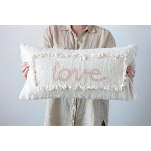 Embroidered Cotton Pillow Love 24"L x 12"W