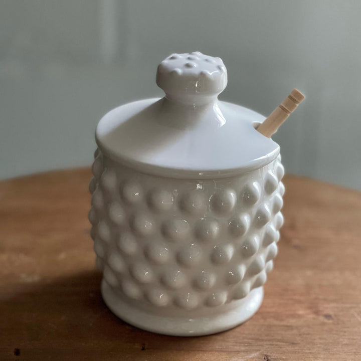Ceramic Hobnail Honey Jar w/ Wood Dipper